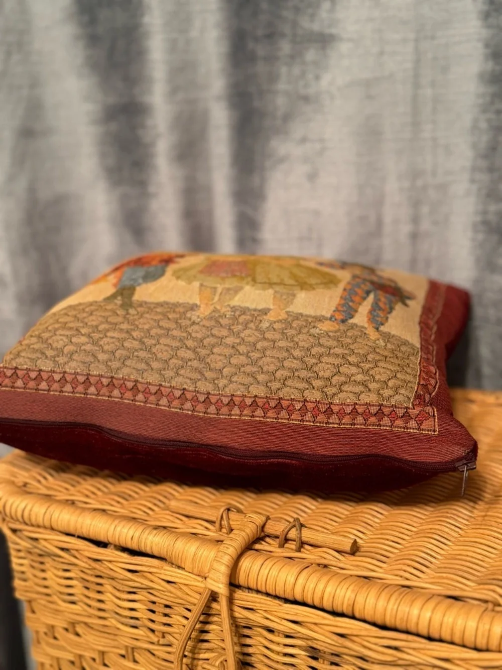 Vintage  Tapestry Square Throw Pillow 12”